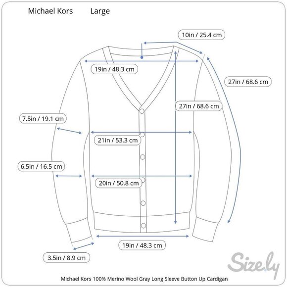 Michael Kors 100% Merino Wool 2-Tone Gray Button Up Long Sleeve Cardigan Sz L - Picture 9 of 9
